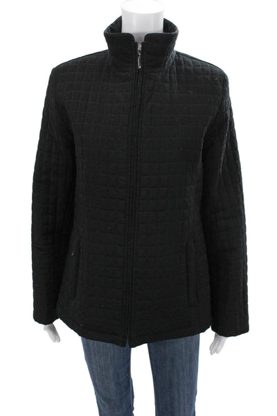 Gallery Womens Quilted Check High Neck Black Zip Jacket 100% Polyester Size S