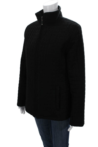 Gallery Womens Quilted Check High Neck Black Zip Jacket 100% Polyester Size S