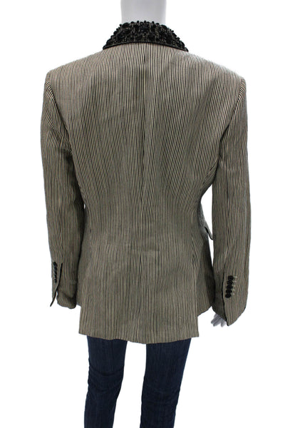 BCBGMAXAZRIA Womens Beige Striped Collared Button Blazer Long Sleeve Size M