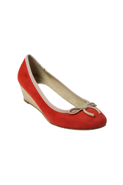Boden Women's Round Toe Bow Suede Slight Wedge Colorblock Shoes Size 38