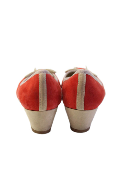 Boden Women's Round Toe Bow Suede Slight Wedge Colorblock Shoes Size 38
