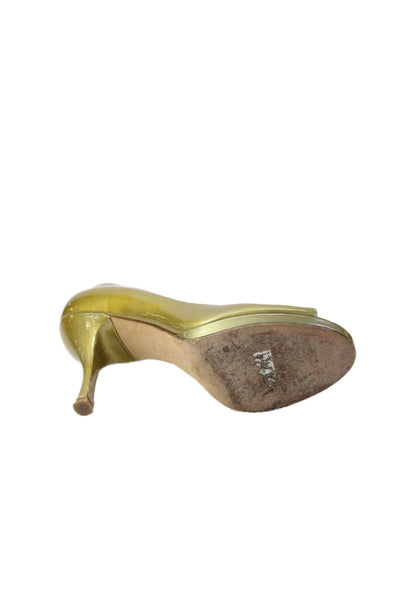 Via Spiga Women's Open Toe Patent Leather Cone Heel Pumps Shoes Green Size 7