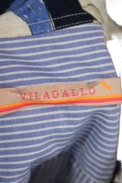 Vilagallo Womens Collared Striped Buttonup Blouse Dark Blue Silk Size 40