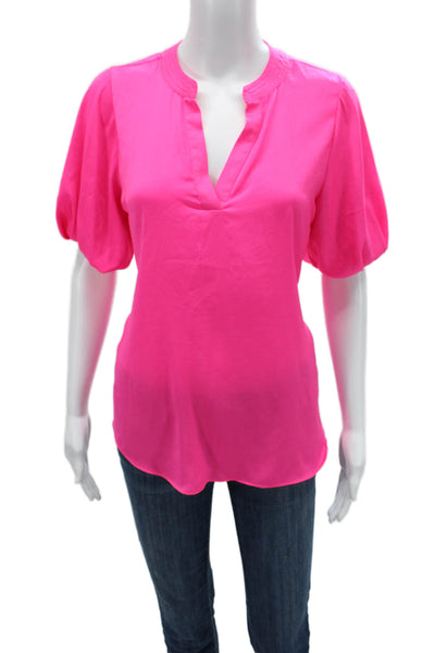 Vince Camuto Womens Tunic Blouse Short Sleeve Solid Pink Polyester Size S