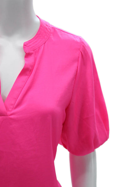 Vince Camuto Womens Tunic Blouse Short Sleeve Solid Pink Polyester Size S