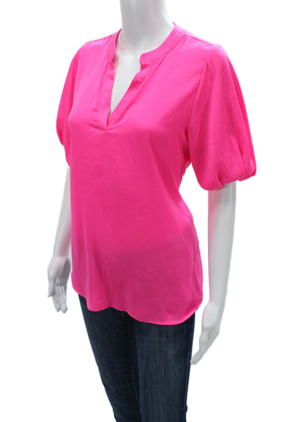 Vince Camuto Womens Tunic Blouse Short Sleeve Solid Pink Polyester Size S