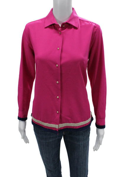 Vilagallo Women Collared Long Sleeve Button Up Pink Polyester Blouse Size 40