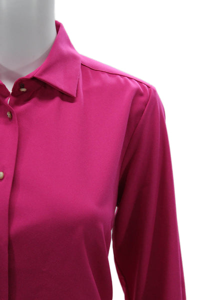 Vilagallo Women Collared Long Sleeve Button Up Pink Polyester Blouse Size 40