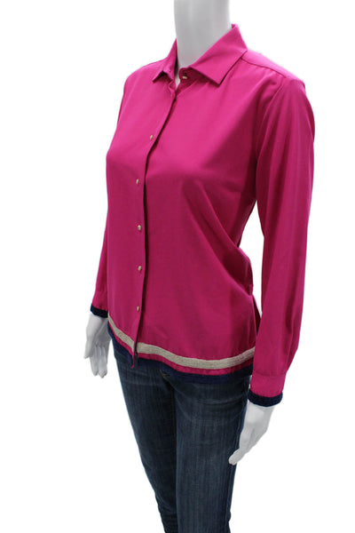 Vilagallo Women Collared Long Sleeve Button Up Pink Polyester Blouse Size 40