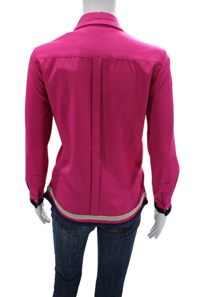 Vilagallo Women Collared Long Sleeve Button Up Pink Polyester Blouse Size 40