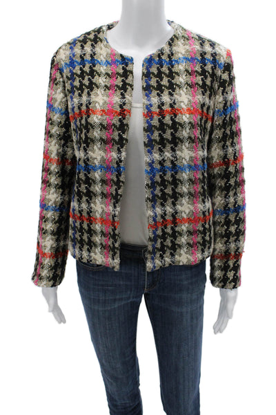 Vilagallo Womens Plaid Blazer Black Long Sleeve Round Neck Size 42