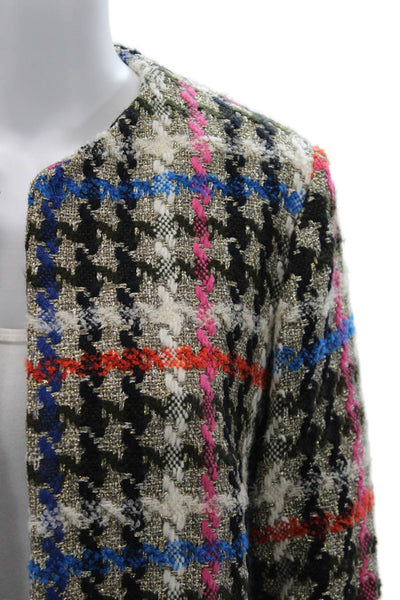 Vilagallo Womens Plaid Blazer Black Long Sleeve Round Neck Size 42
