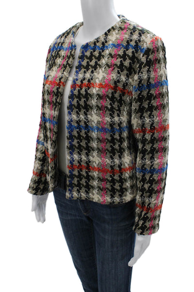 Vilagallo Womens Plaid Blazer Black Long Sleeve Round Neck Size 42