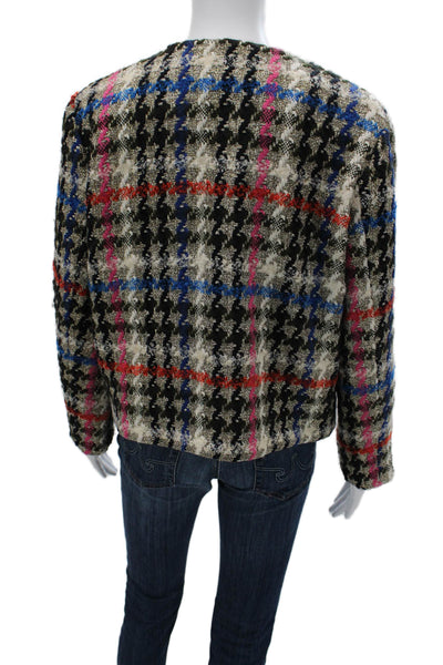 Vilagallo Womens Plaid Blazer Black Long Sleeve Round Neck Size 42