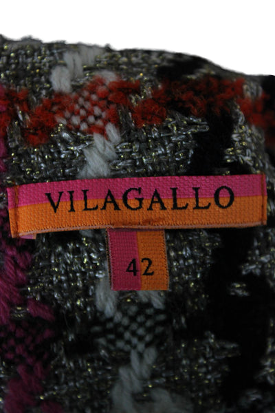 Vilagallo Womens Plaid Blazer Black Long Sleeve Round Neck Size 42