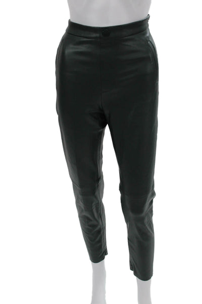 Zara Women Ankle Cropped Biker PU Pants Black Button Size M
