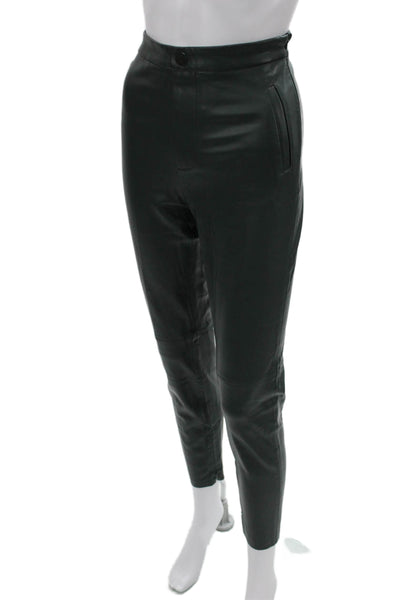 Zara Women Ankle Cropped Biker PU Pants Black Button Size M