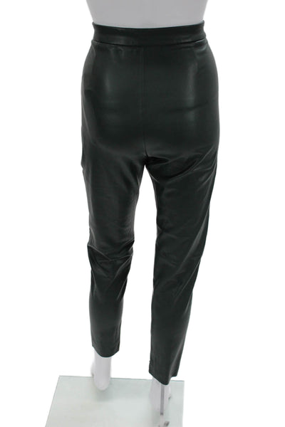 Zara Women Ankle Cropped Biker PU Pants Black Button Size M