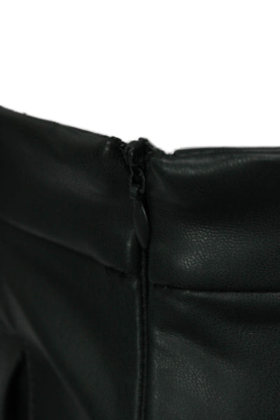 Zara Women Ankle Cropped Biker PU Pants Black Button Size M