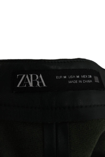 Zara Women Ankle Cropped Biker PU Pants Black Button Size M