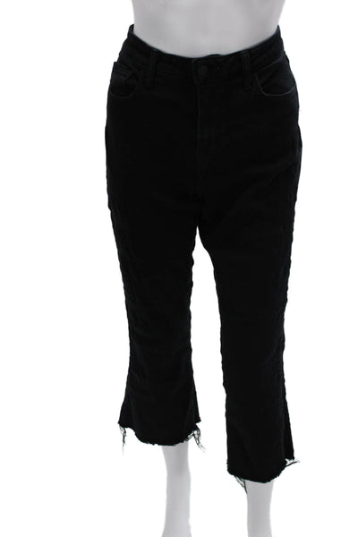 L'Agence Womens Cropped Flared Jeans Black High Rise Button Size 28