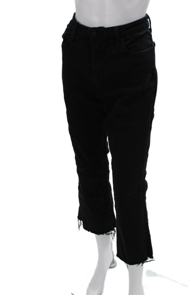 L'Agence Womens Cropped Flared Jeans Black High Rise Button Size 28