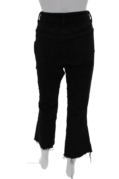 L'Agence Womens Cropped Flared Jeans Black High Rise Button Size 28