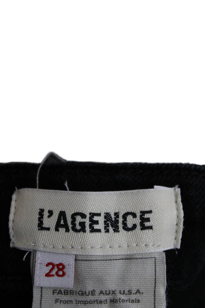 L'Agence Womens Cropped Flared Jeans Black High Rise Button Size 28
