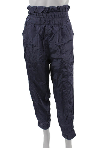FP Movement Womens Cropped Paperbag Windbreaker Pants Dark Blue Nylon Size M
