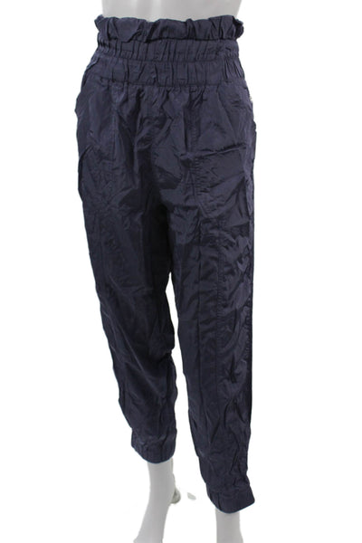 FP Movement Womens Cropped Paperbag Windbreaker Pants Dark Blue Nylon Size M