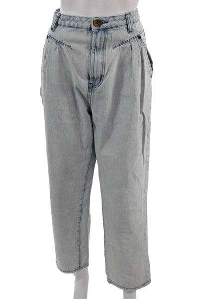 One Teaspoon Women Cropped Paperbag Light Blue Cotton High Rise Pants Size 30