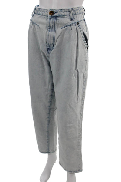 One Teaspoon Women Cropped Paperbag Light Blue Cotton High Rise Pants Size 30