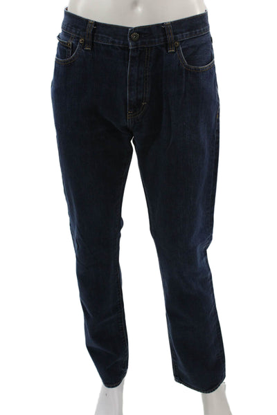 J Crew Mens Straight Jeans Dark Blue 100% Cotton Button Fly 31 Inseam Size 34