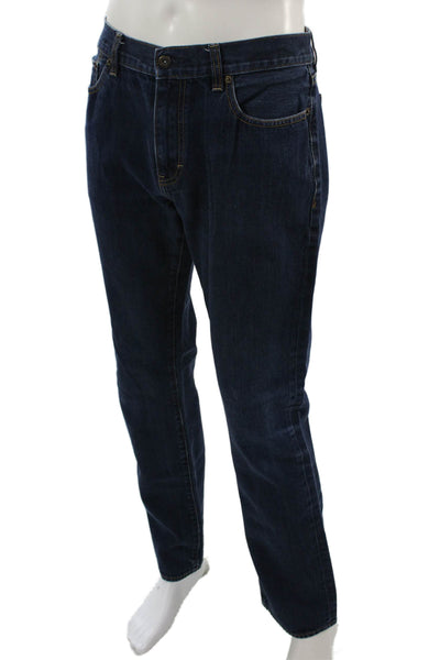 J Crew Mens Straight Jeans Dark Blue 100% Cotton Button Fly 31 Inseam Size 34