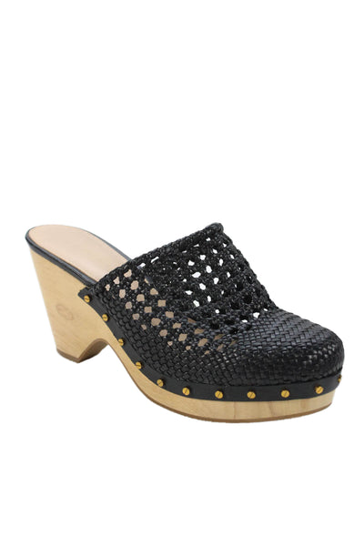 Veronica Beard Womens Leather Woven Slide On Mule Heels Black Size 8.5 Medium