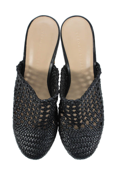 Veronica Beard Womens Leather Woven Slide On Mule Heels Black Size 8.5 Medium