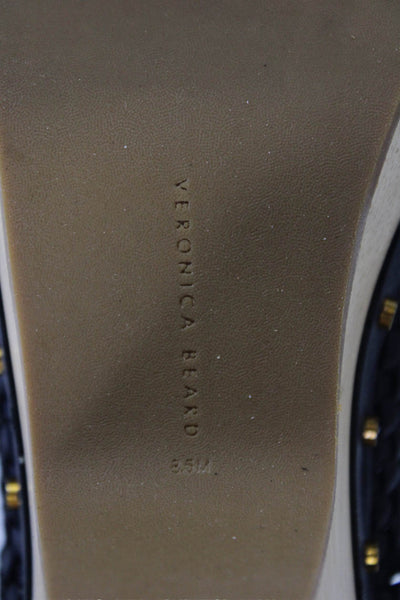 Veronica Beard Womens Leather Woven Slide On Mule Heels Black Size 8.5 Medium