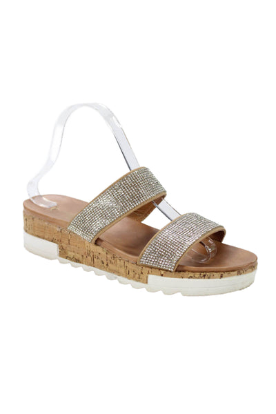 Catherine Catherine Malandrino Womens Jeweled Slide On Sandals Silver Size 8.5