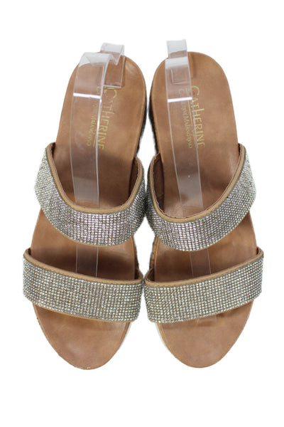 Catherine Catherine Malandrino Womens Jeweled Slide On Sandals Silver Size 8.5