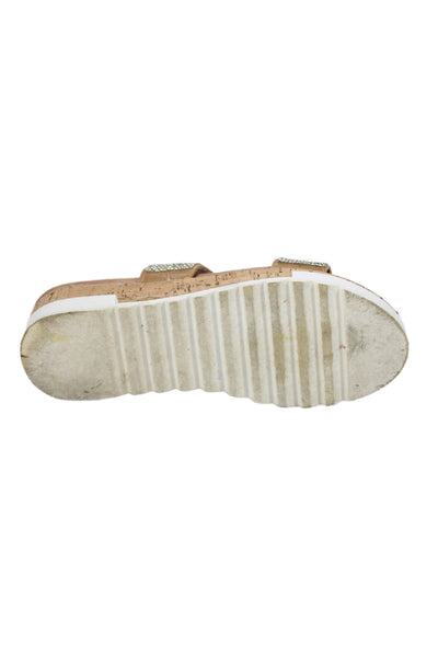 Catherine Catherine Malandrino Womens Jeweled Slide On Sandals Silver Size 8.5