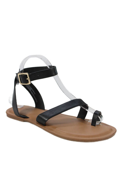 Universal Thread Womens Leather Toe Ring Ankle Strap Sandals Black Size 7