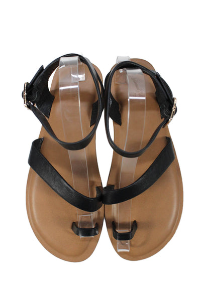 Universal Thread Womens Leather Toe Ring Ankle Strap Sandals Black Size 7