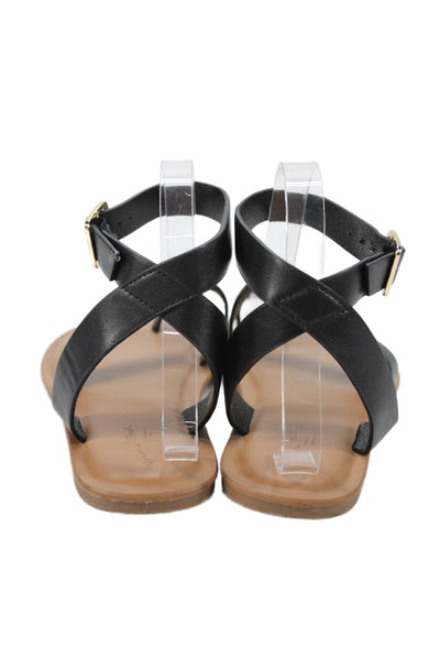 Universal Thread Womens Leather Toe Ring Ankle Strap Sandals Black Size 7