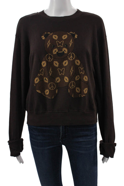 Lauren Moshi Women Pullover Sweatshirt Brown Butterfly Graphic Crew Size S