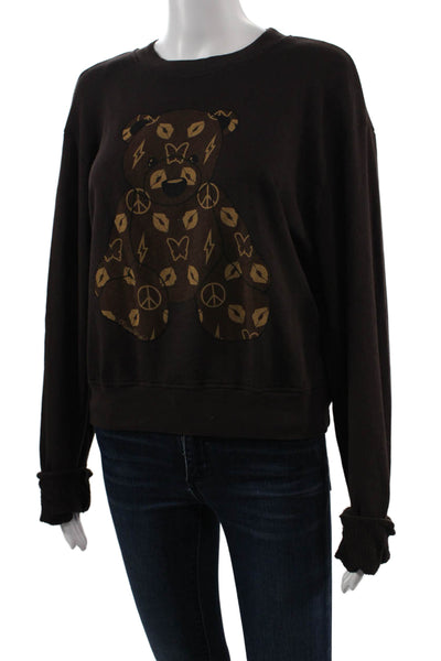 Lauren Moshi Women Pullover Sweatshirt Brown Butterfly Graphic Crew Size S