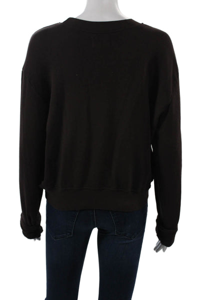 Lauren Moshi Women Pullover Sweatshirt Brown Butterfly Graphic Crew Size S