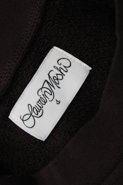 Lauren Moshi Women Pullover Sweatshirt Brown Butterfly Graphic Crew Size S