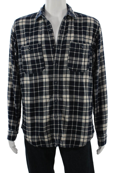 Wallace & Barnes Mens Navy Plaid Cotton Button-Down Jacket Size M