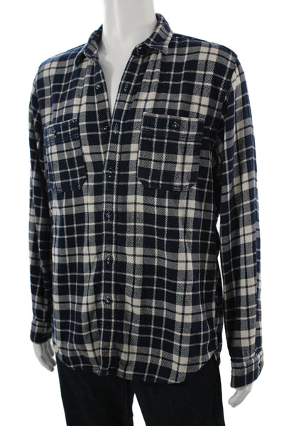 Wallace & Barnes Mens Navy Plaid Cotton Button-Down Jacket Size M