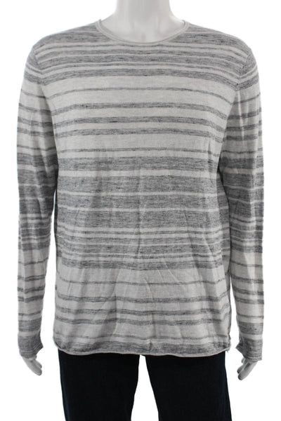 Vince Mens Long Sleeve Striped Crew Neck T-Shirt Gray Size L